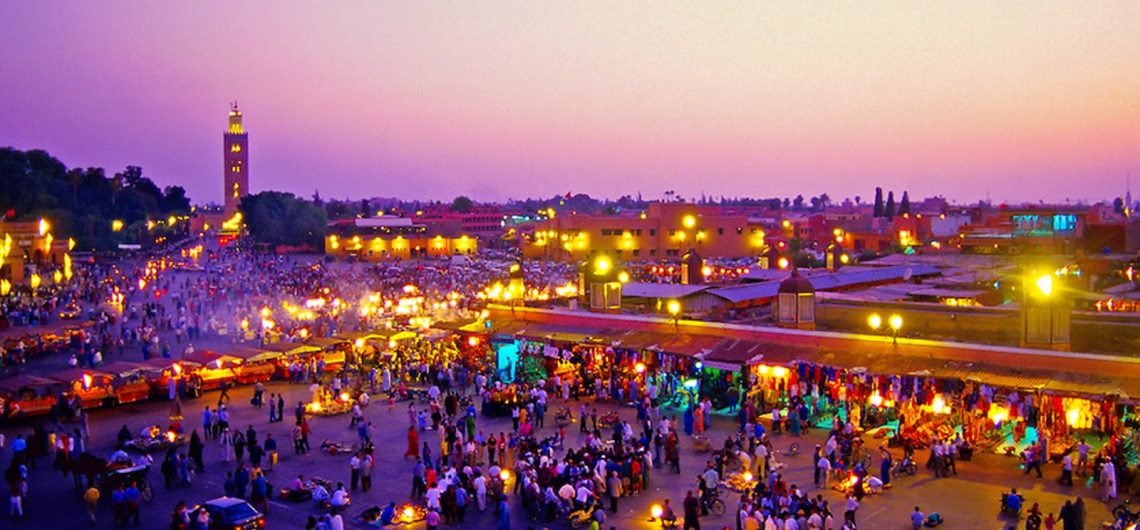 The Djema-el-Fna square is in the heart of Marrakech medina